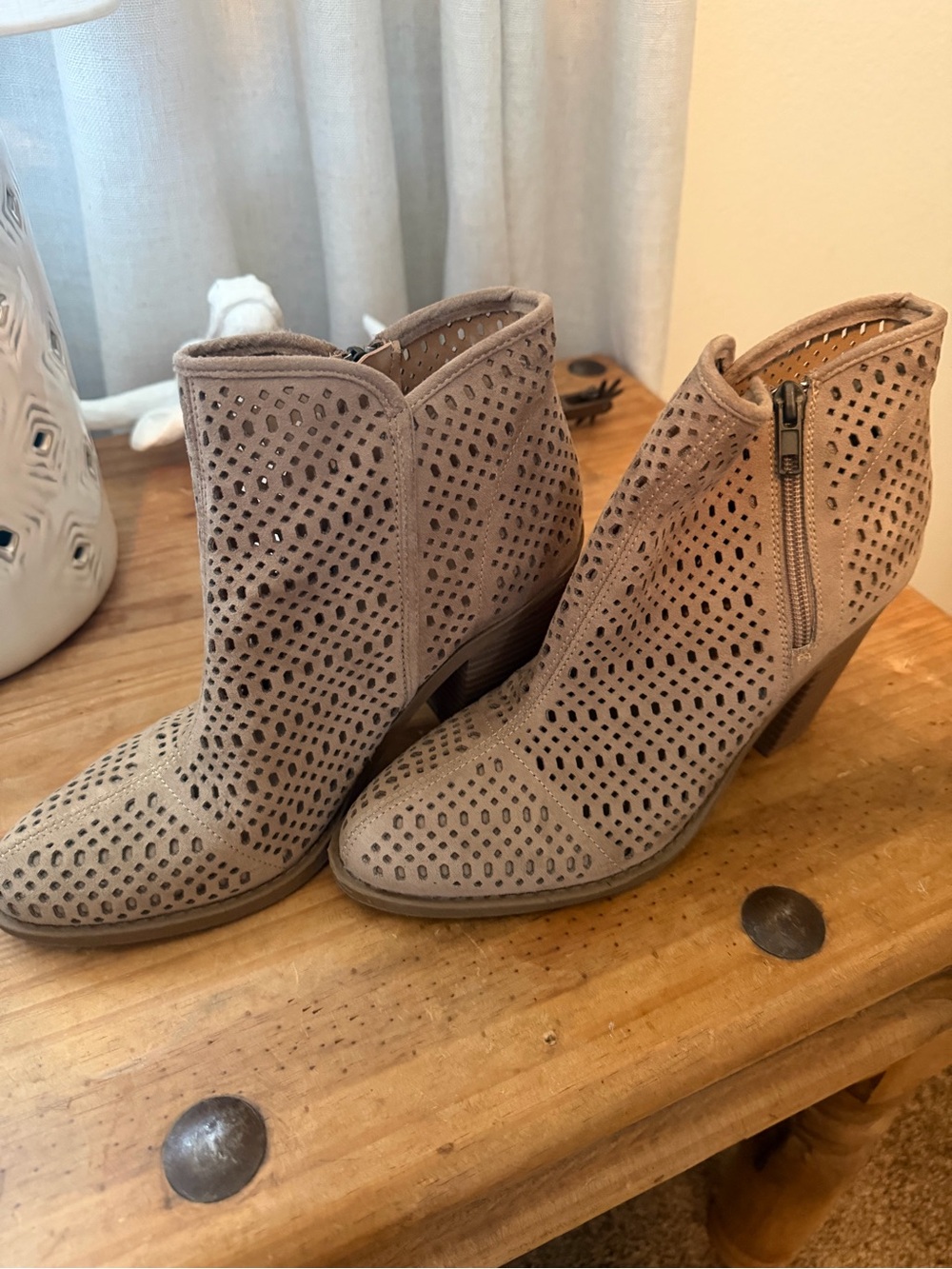 Esprit Taupe Suede Perforated Ankle Booties